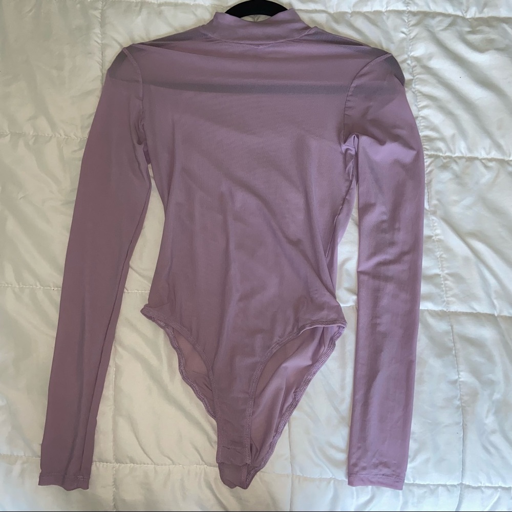 Lilac mesh bodysuit w mock neck